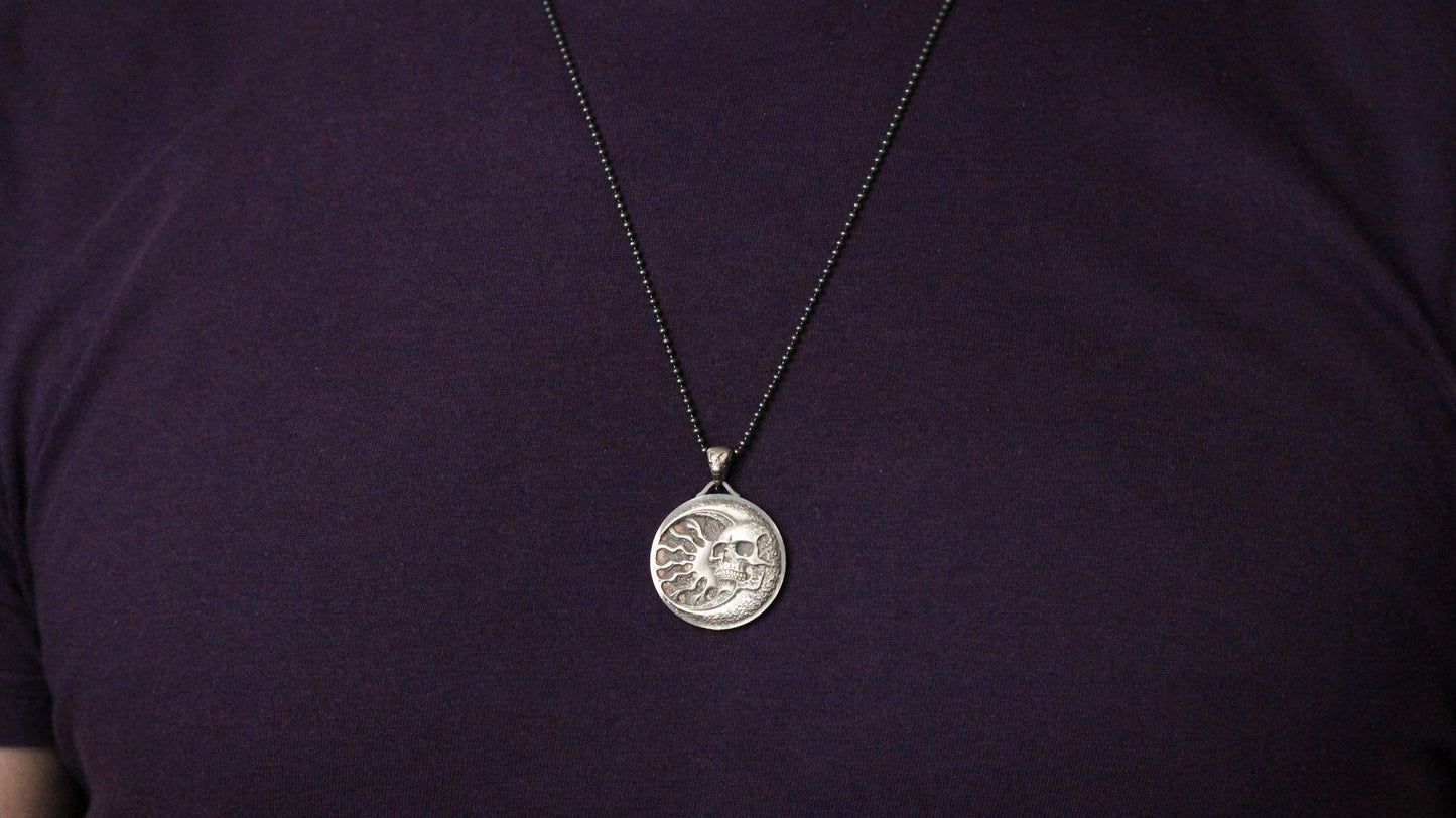 Sunburst Skull Pendant Necklace | 925 Sterling Silver Sun & Skull Medallion Necklace