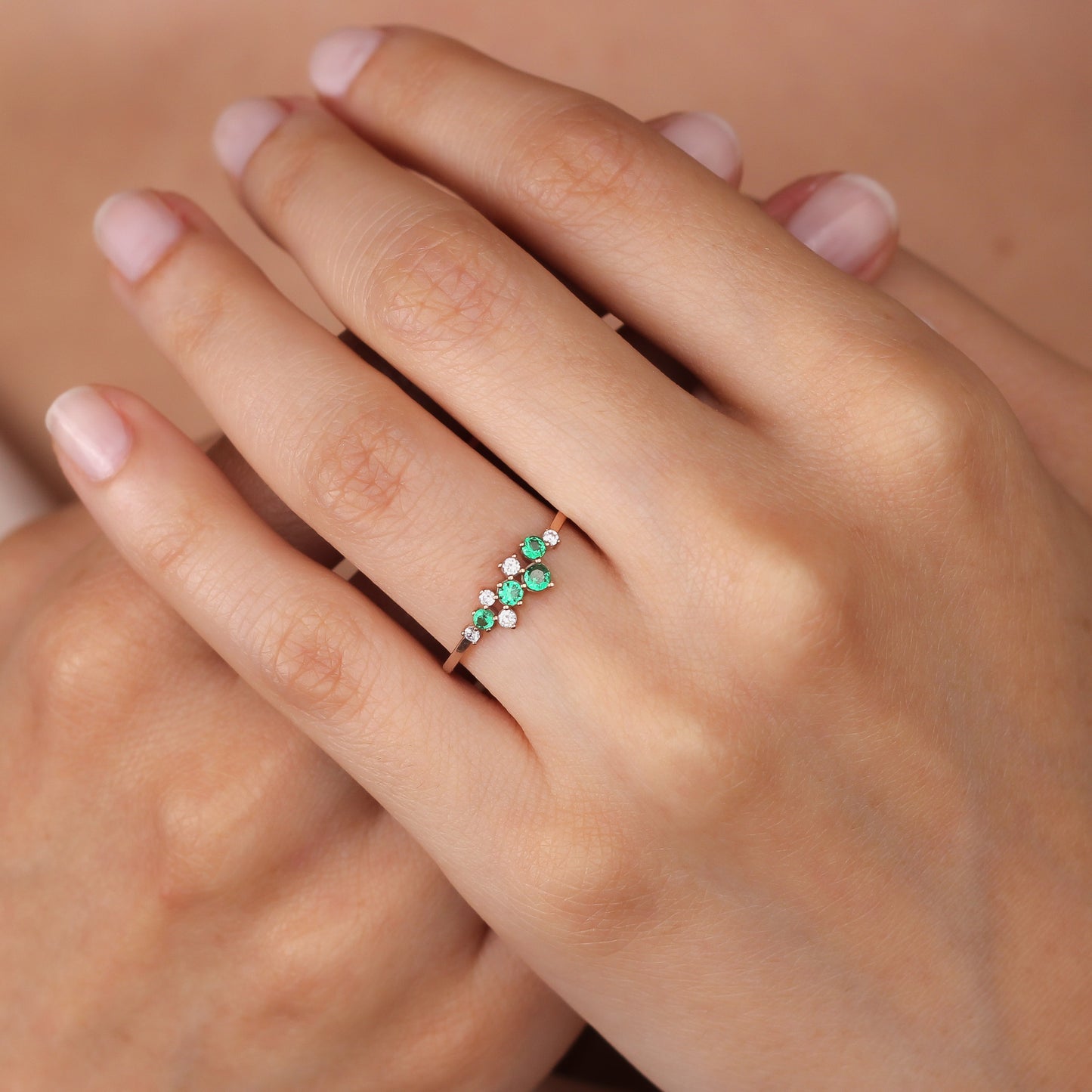 TAMARE Captivating Emerald Cluster Ring with Sparkling Zircon or Diamond | Luxury Gemstone Ring for Her