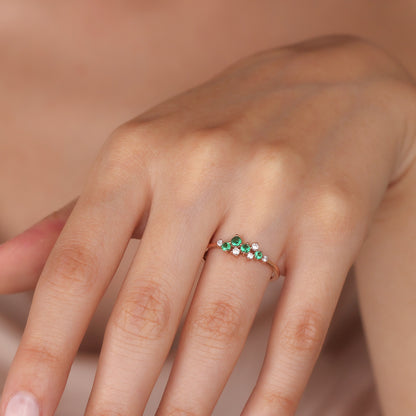 TAMARE Captivating Emerald Cluster Ring with Sparkling Zircon or Diamond | Luxury Gemstone Ring for Her