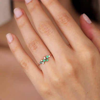 TAMARE Captivating Emerald Cluster Ring with Sparkling Zircon or Diamond | Luxury Gemstone Ring for Her