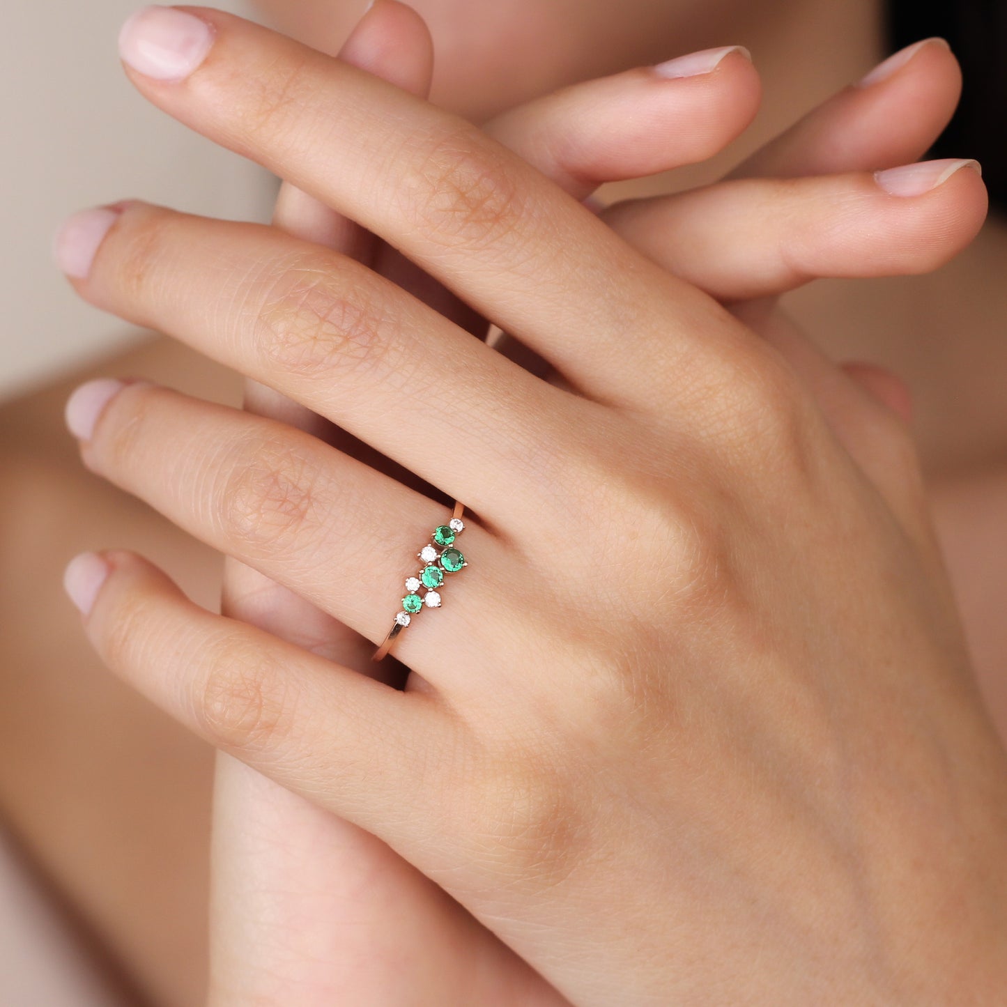 TAMARE Captivating Emerald Cluster Ring with Sparkling Zircon or Diamond | Luxury Gemstone Ring for Her