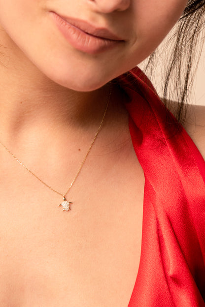 THEO Diamond Turtle Necklace | Sterling Silver & Gold Gemstone Tortoise Pendant