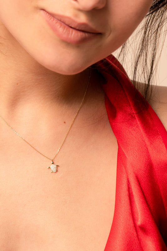 THEO Diamond Turtle Necklace | Sterling Silver & Gold Gemstone Tortoise Pendant