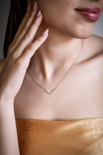 VICTORIA Chevron V Shape Necklace | Elegant Geometric V Shaped Gemstone Necklace