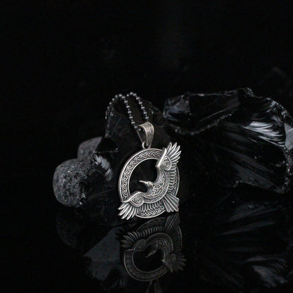 Viking Raven Pendant Necklace in 925 Sterling Silver | Norse Mythology Charm Necklace