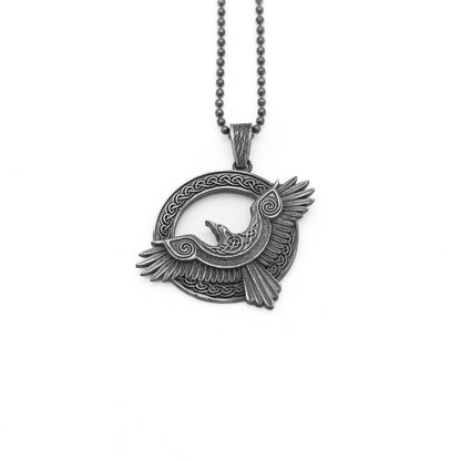 Viking Raven Pendant Necklace in 925 Sterling Silver | Norse Mythology Charm Necklace