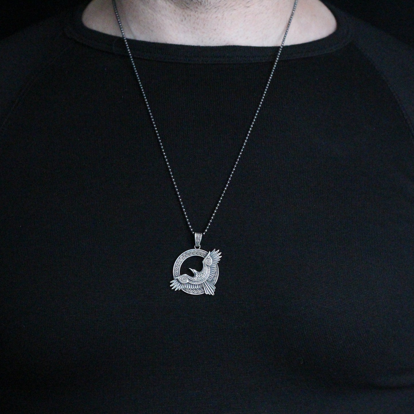 Viking Raven Pendant Necklace in 925 Sterling Silver | Norse Mythology Charm Necklace