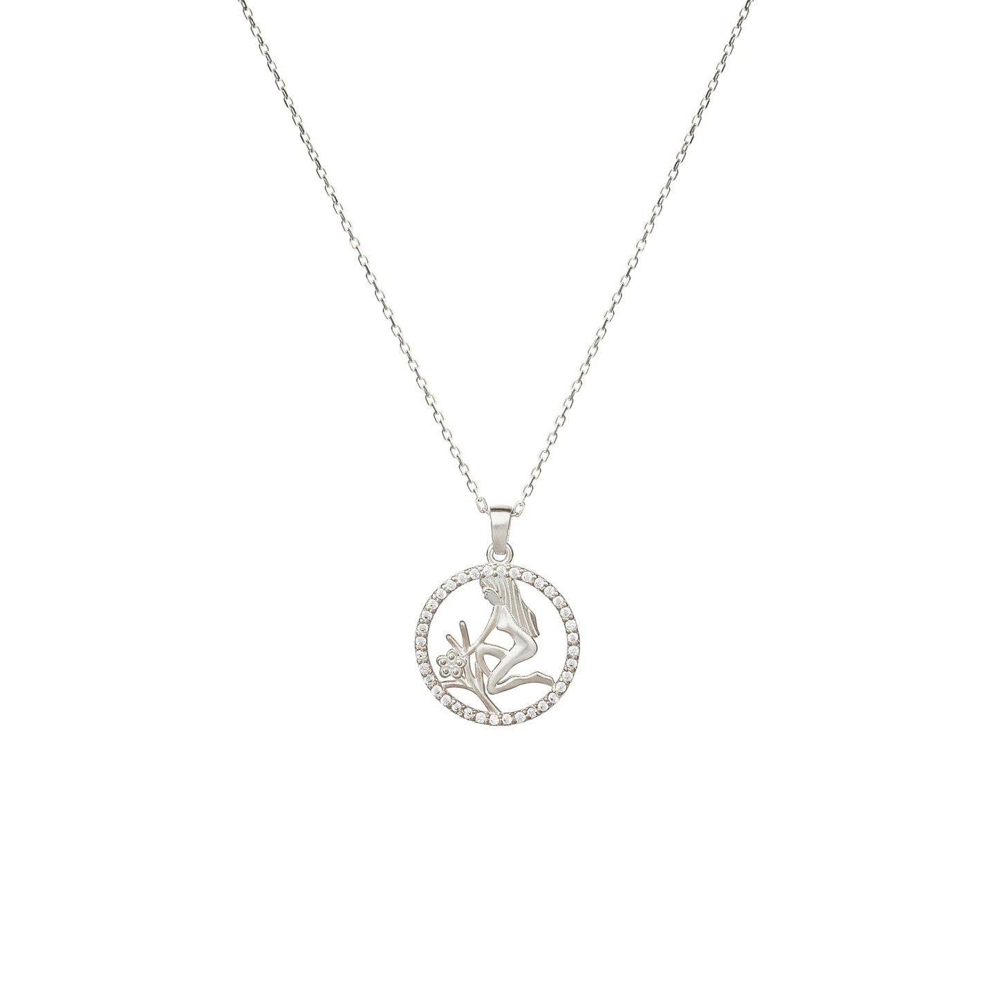 VIRGO Zodiac Coin Necklace | Virgo Symbol Charm Necklace in Silver & Gold with Gemstone