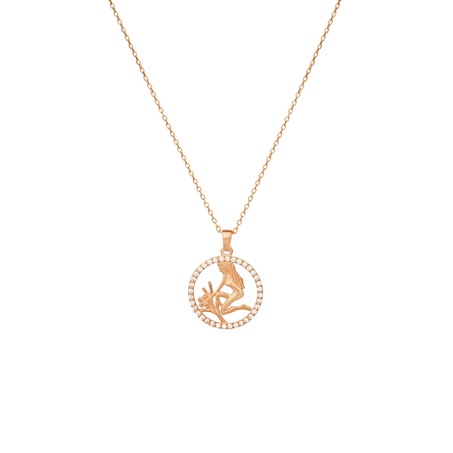 VIRGO Zodiac Coin Necklace | Virgo Symbol Charm Necklace in Silver & Gold with Gemstone