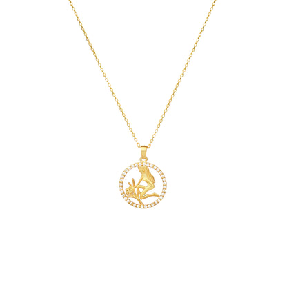 VIRGO Zodiac Coin Necklace | Virgo Symbol Charm Necklace in Silver & Gold with Gemstone