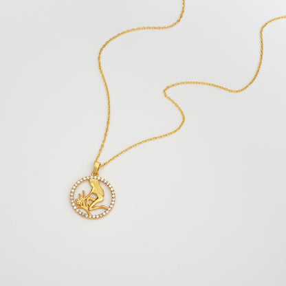 VIRGO Zodiac Coin Necklace | Virgo Symbol Charm Necklace in Silver & Gold with Gemstone