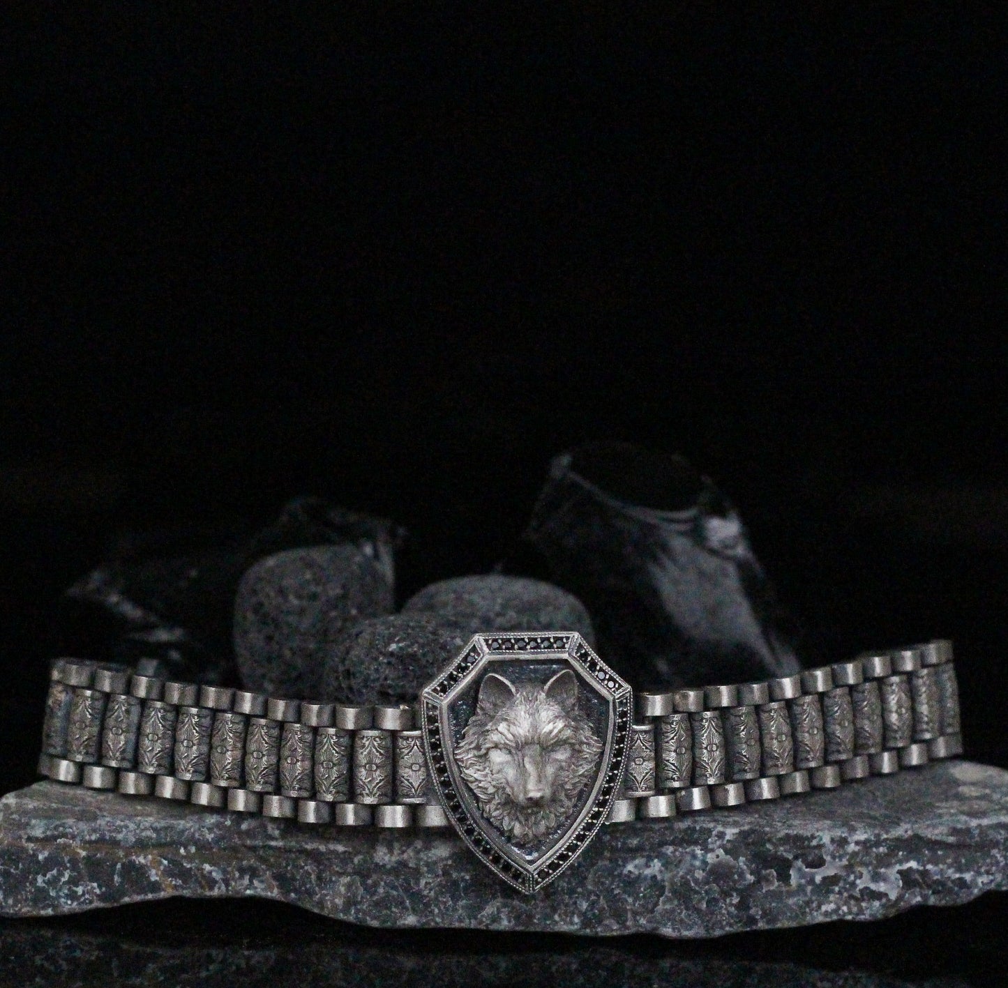 Wolf Shield Sterling Silver Bracelet | Handmade 925K Unique Design Bracelet for Men