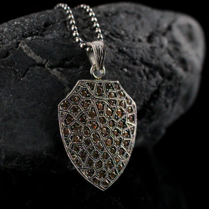 Yellow Stone Shield Pendant Necklace in Sterling Silver | Medieval Warrior Shield Necklace