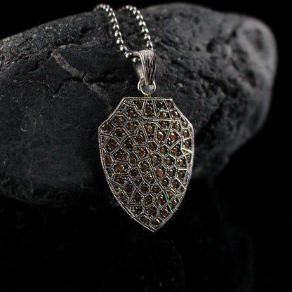 Yellow Stone Shield Pendant Necklace in Sterling Silver | Medieval Warrior Shield Necklace