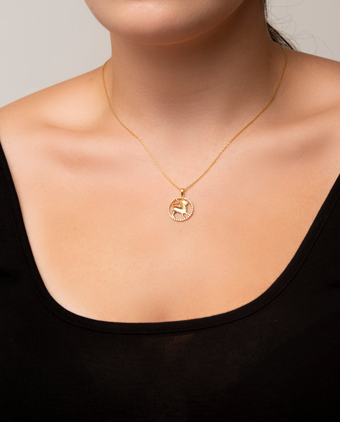 LEO Zodiac Necklace with Halo | Astrology-Inspired Gold & Silver Pendant Featuring Zircon or Diamonds