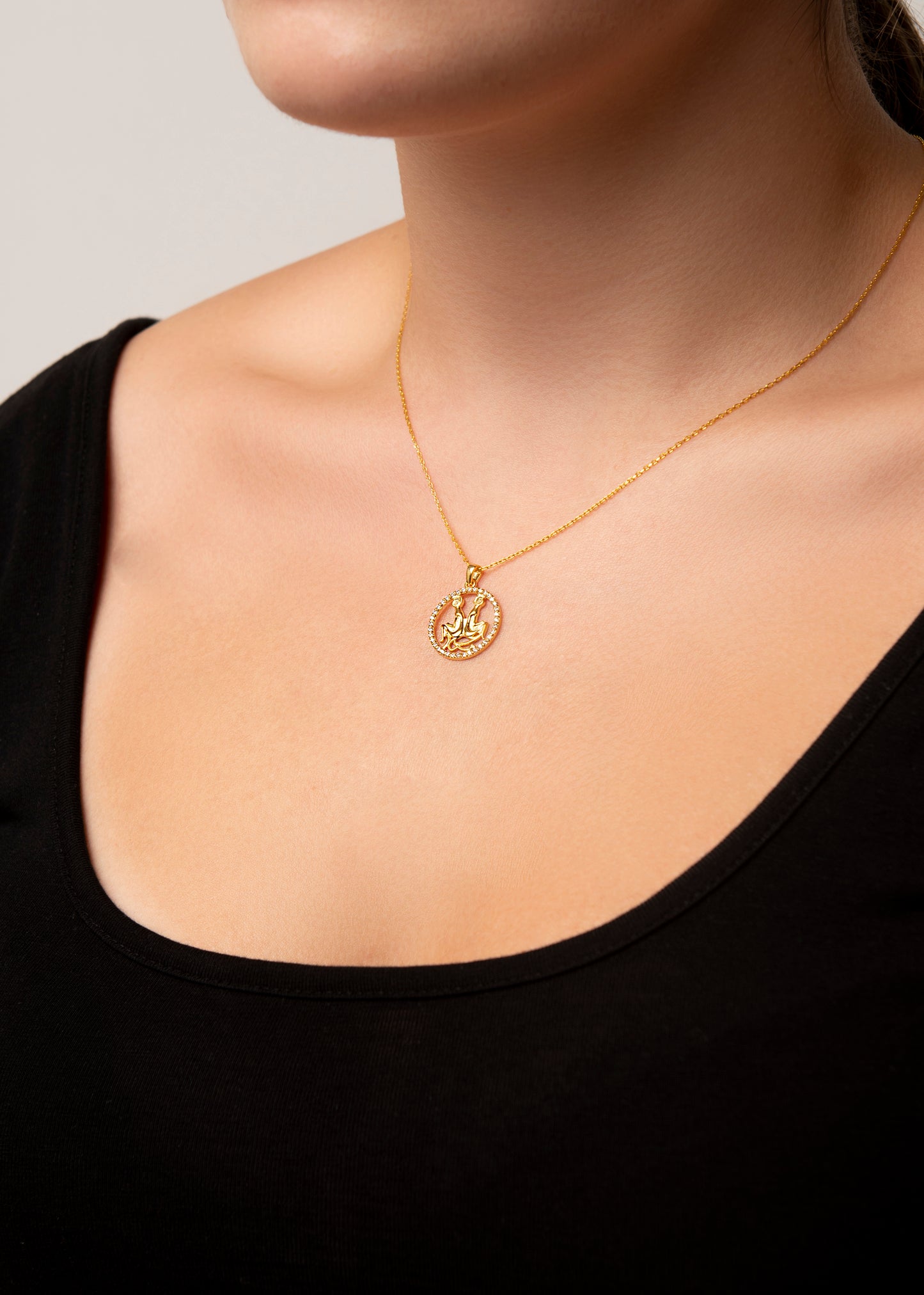 GEMINI Zodiac Necklace 14K Gold Diamond 0.22 ct