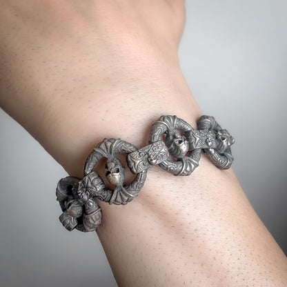925 Silver Skull Men Bracelet, Gothic Silver Bracelet