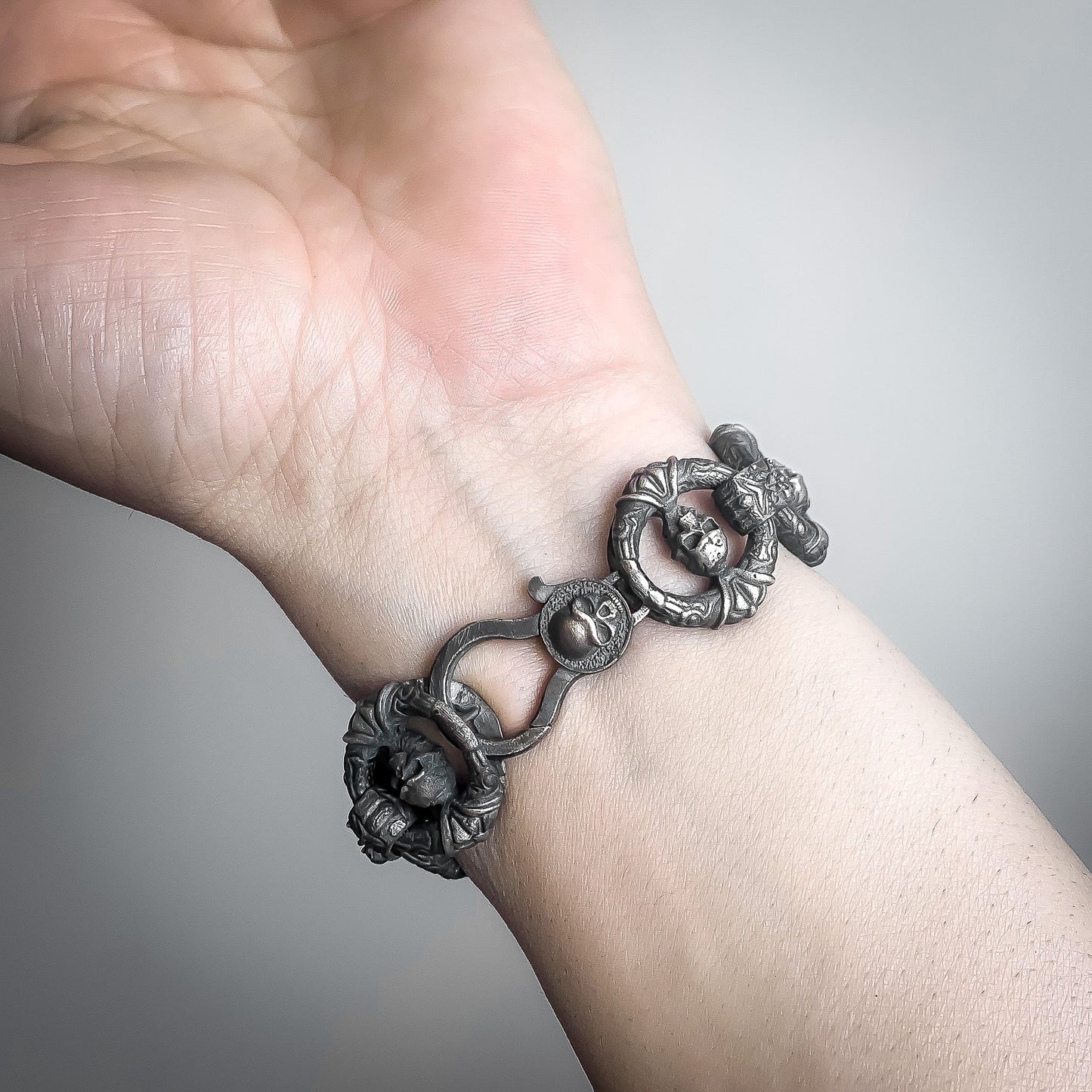 925 Silver Skull Men Bracelet, Gothic Silver Bracelet
