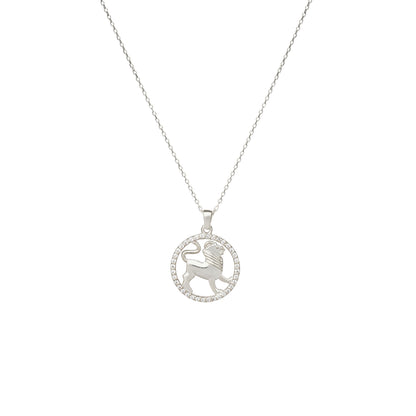 LEO Zodiac Necklace with Halo | Astrology-Inspired Gold & Silver Pendant Featuring Zircon or Diamonds