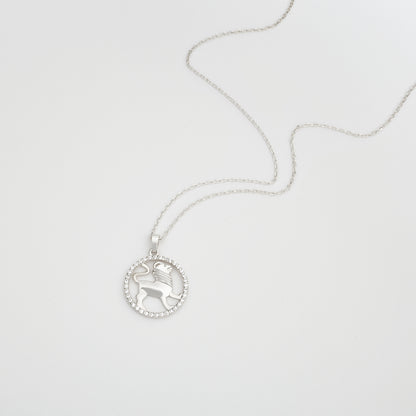 LEO Zodiac Necklace with Halo | Astrology-Inspired Gold & Silver Pendant Featuring Zircon or Diamonds