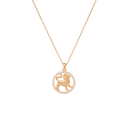 LEO Zodiac Necklace 14K Gold Diamond 0.22 ct