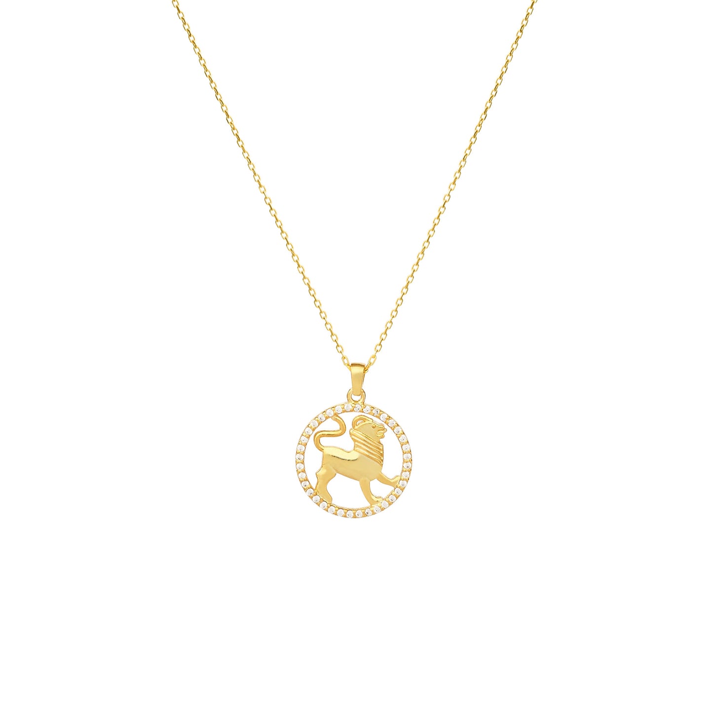 LEO Zodiac Necklace with Halo | Astrology-Inspired Gold & Silver Pendant Featuring Zircon or Diamonds