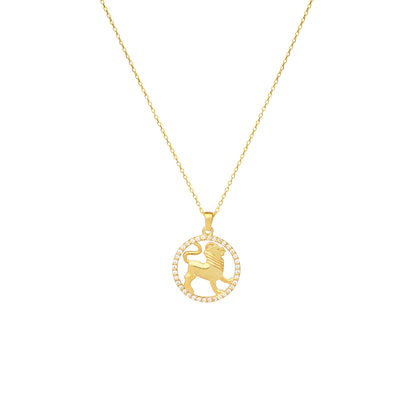 LEO Zodiac Necklace with Halo | Astrology-Inspired Gold & Silver Pendant Featuring Zircon or Diamonds