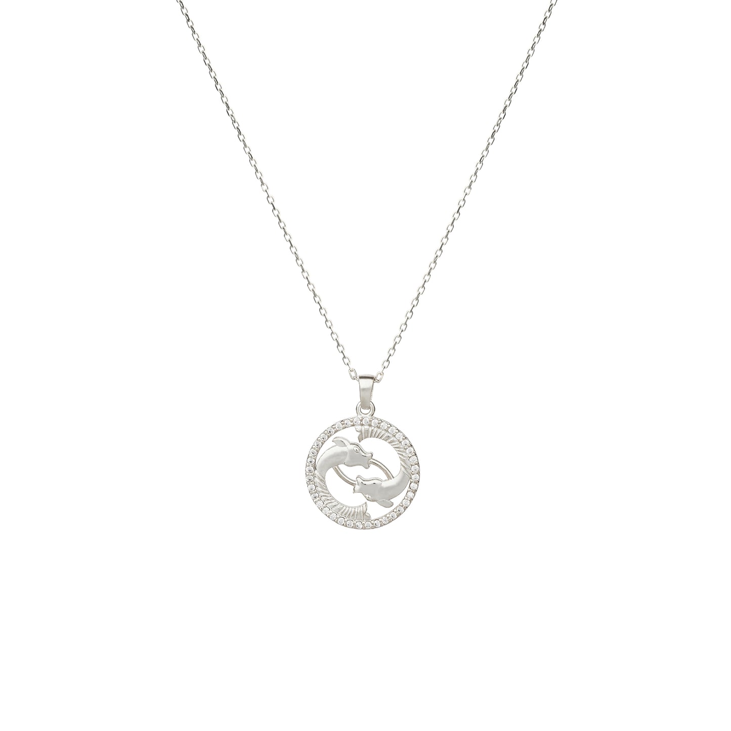 PISCES Zodiac Necklace 14k Gold Diamond 0.22 ct