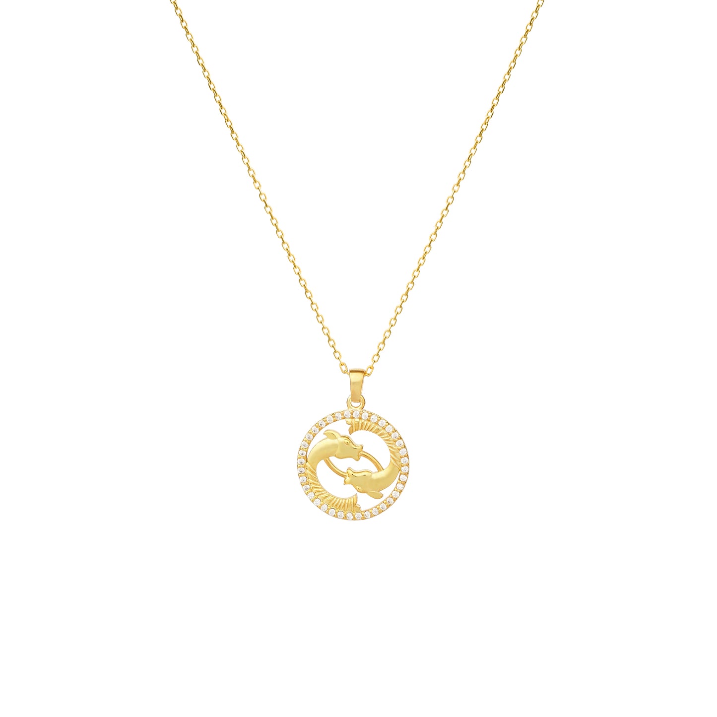 PISCES Zodiac Necklace 14k Gold Diamond 0.22 ct