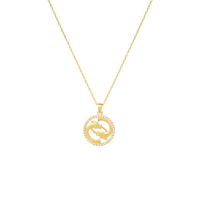 PISCES Zodiac Necklace 14k Gold Diamond 0.22 ct