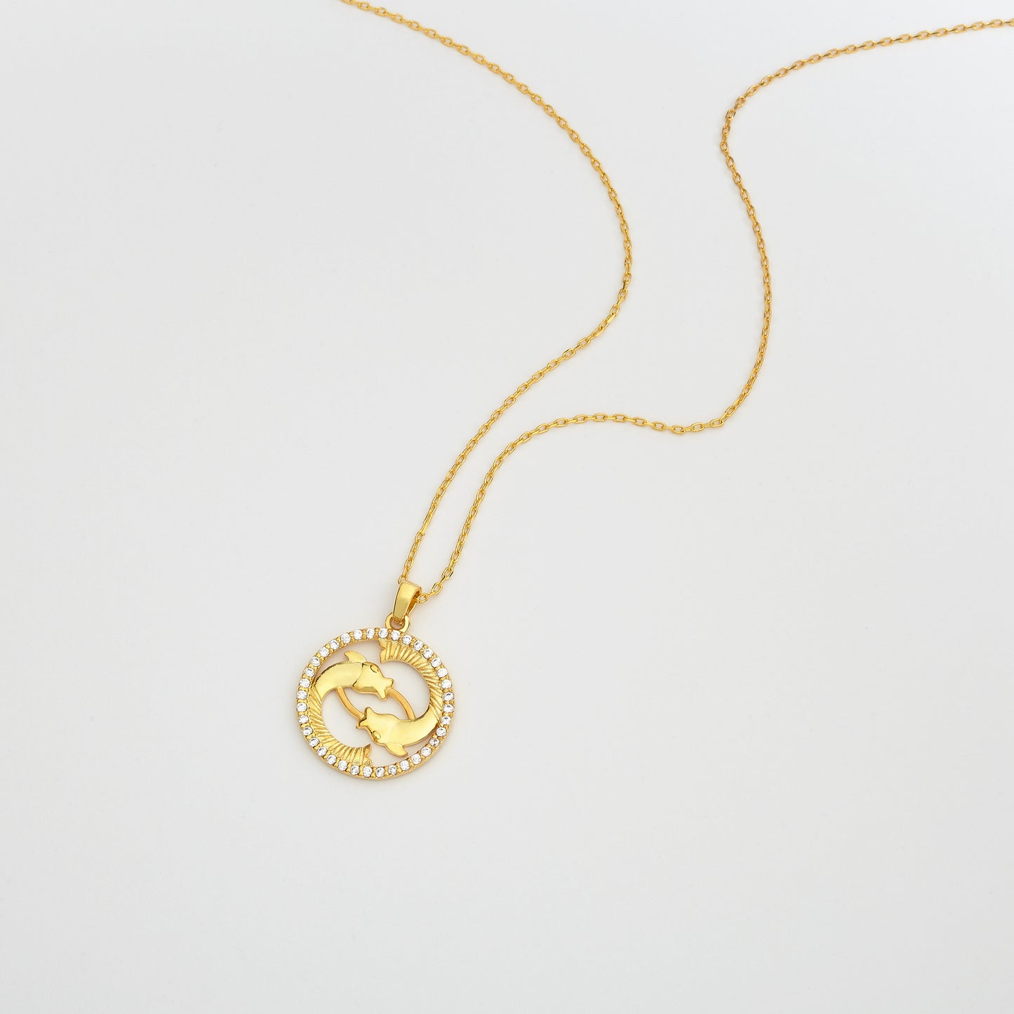 PISCES Zodiac Necklace 14k Gold Diamond 0.22 ct