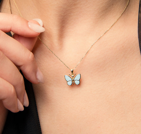 MORPHO 14K Gold Turquoise Butterfly Necklace