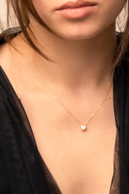 CHER 14K Gold White Heart Necklace