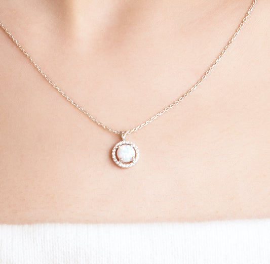 SNOWIE 14K Gold White Opal Necklace