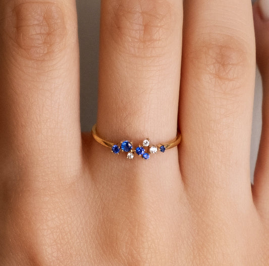 ISOLDE 14K Gold Sapphire Cluster Engagement Ring