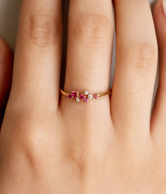 GRACE 14K Gold Ruby Cluster Ring