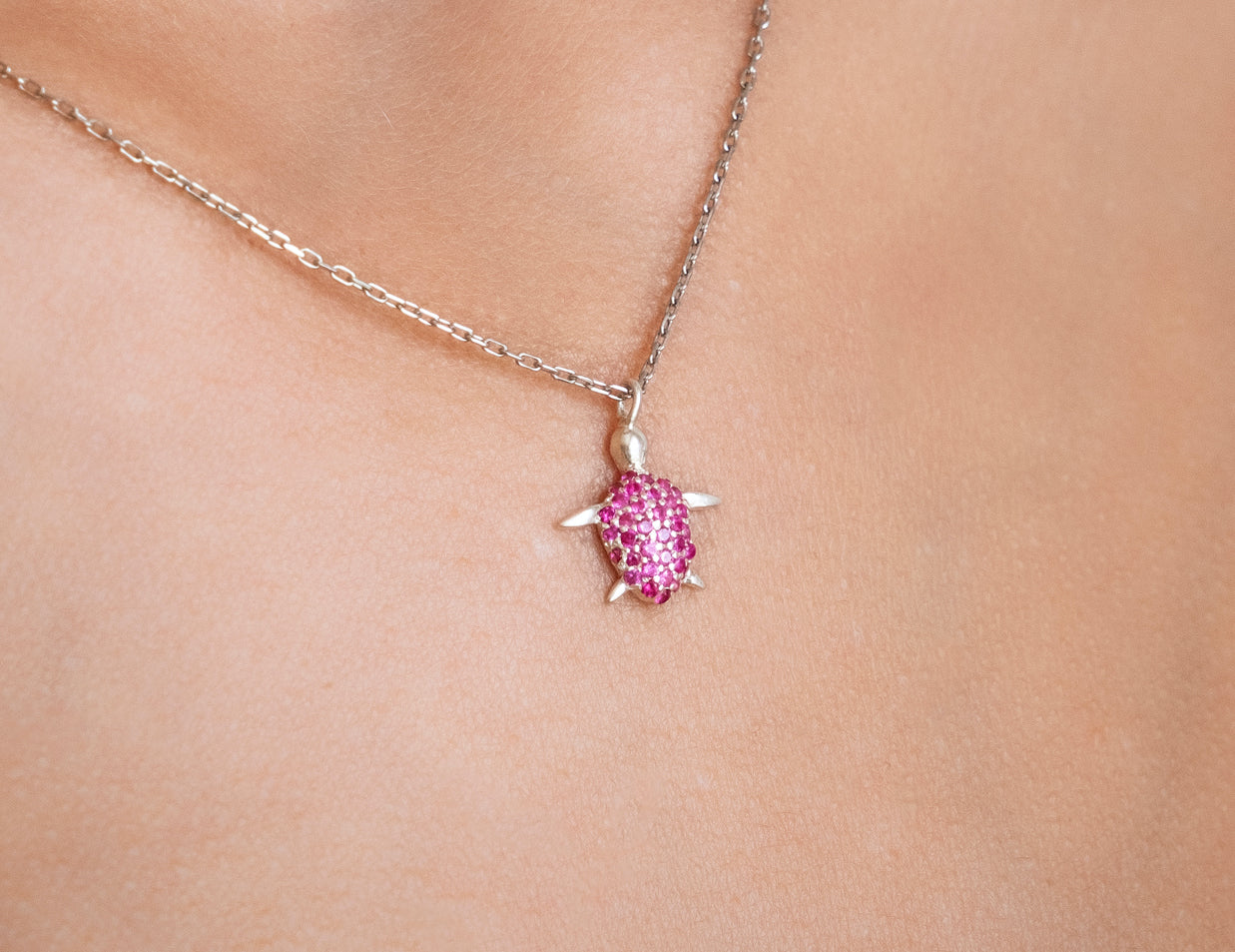 ELLIE Ruby Turtle Necklace | Gold & Silver Pendant with Zircon or Diamond Accents