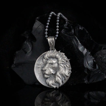 925 Sterling Silver Regal Lion Medallion Necklace | Bold Majestic Lion Medallion Necklace