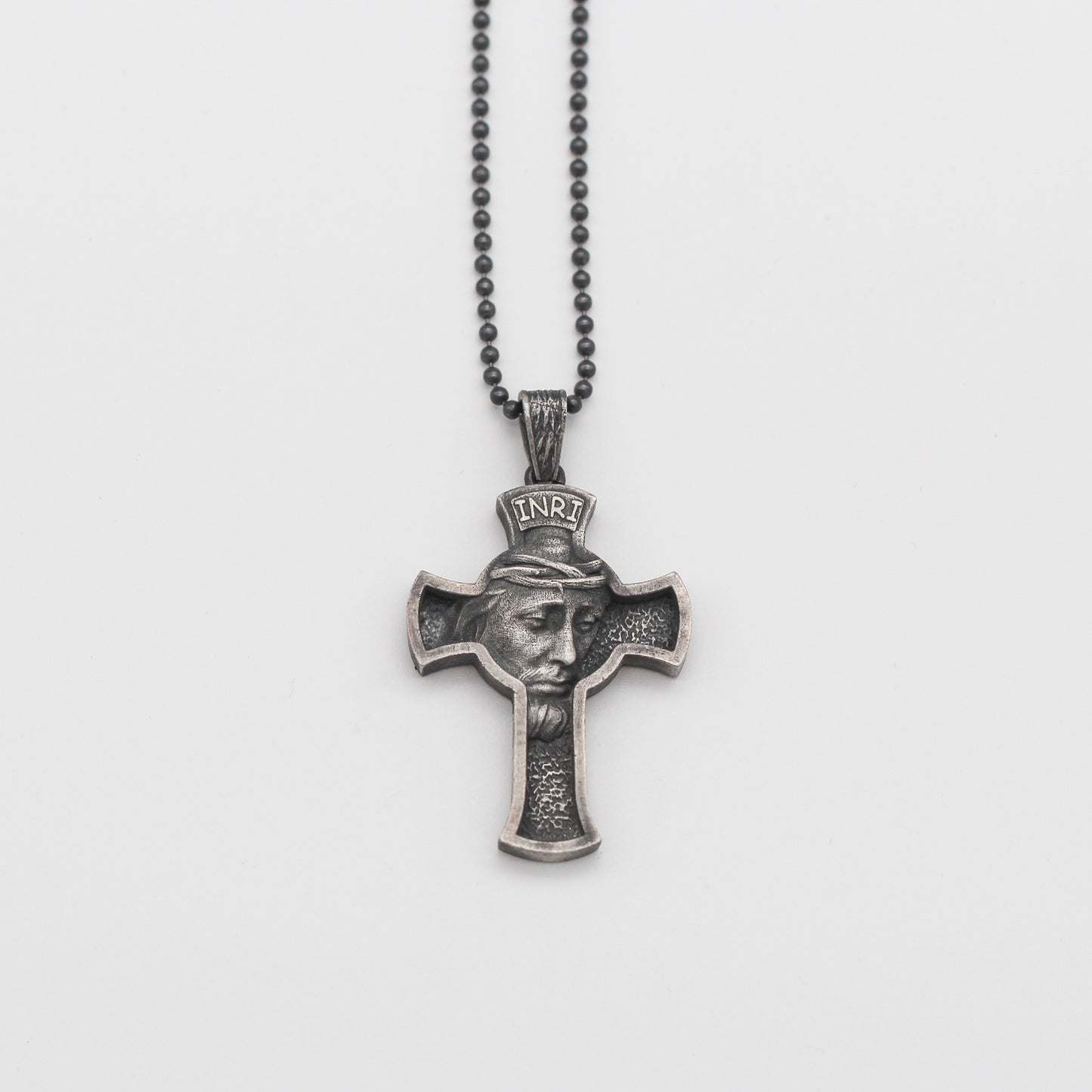 925K Silver Cross Necklace, Christian Medallion, Mens Jesus Necklace