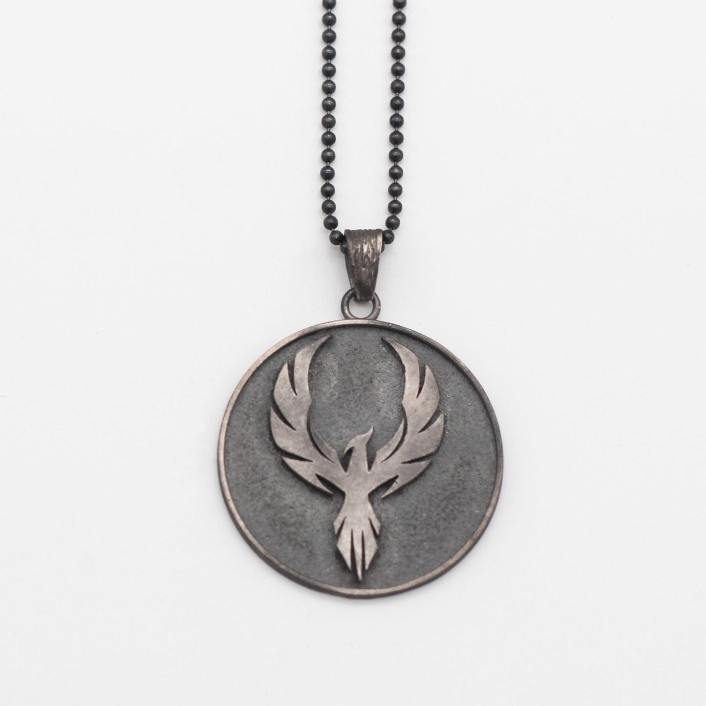 Sterling Silver Phoenix Necklace, Mens Phoenix Medallion Necklace