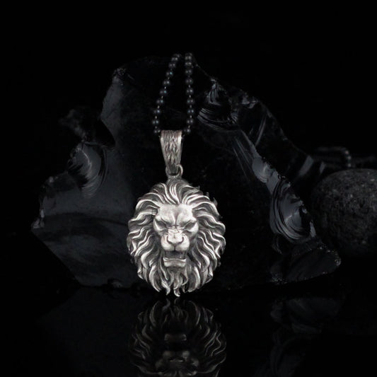 Sterling Silver Lion Necklace, Silver Lion Head Men's Pendant, Lion Head Necklace For Men