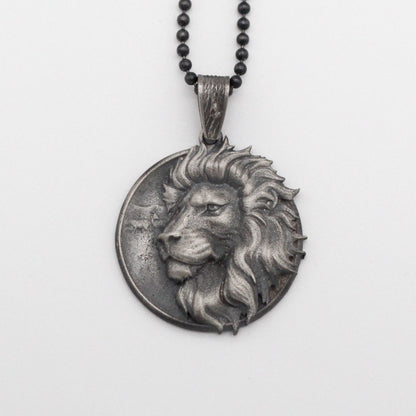 925 Sterling Silver Regal Lion Medallion Necklace | Bold Majestic Lion Medallion Necklace