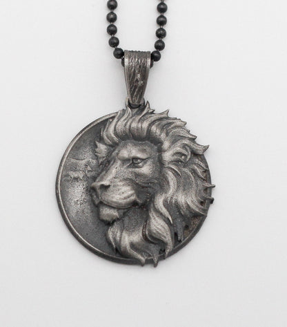 925 Sterling Silver Regal Lion Medallion Necklace | Bold Majestic Lion Medallion Necklace