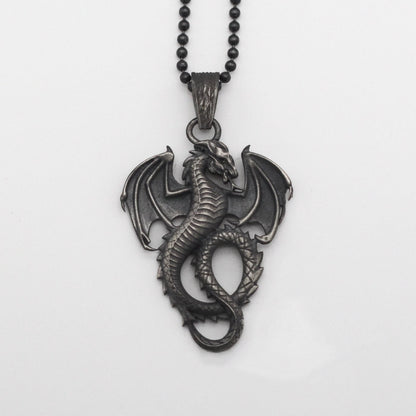 Silver Dragon Necklace, Rustic Dragon Jewelry