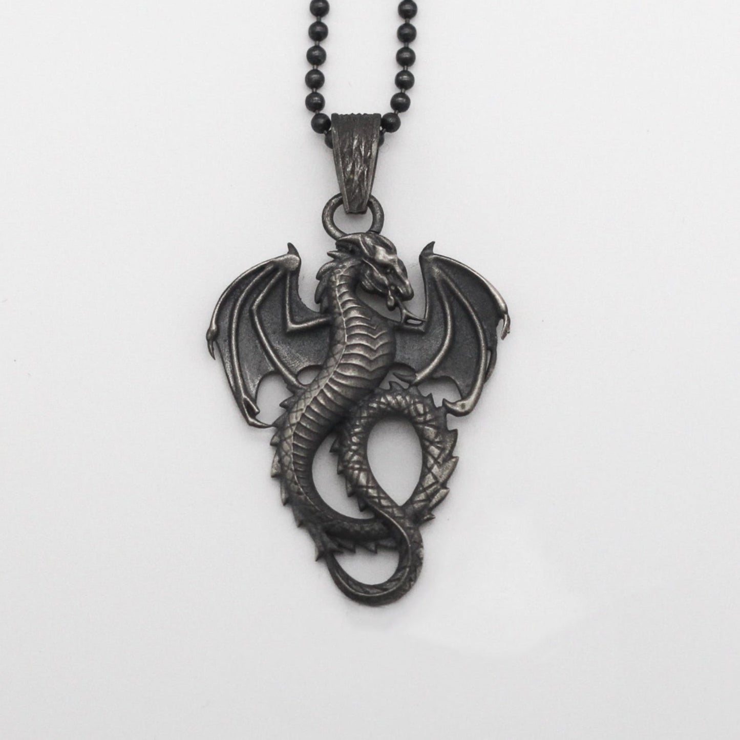 Silver Dragon Necklace, Rustic Dragon Jewelry