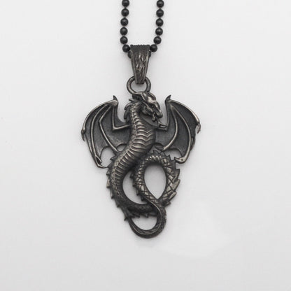 Silver Dragon Necklace, Rustic Dragon Jewelry