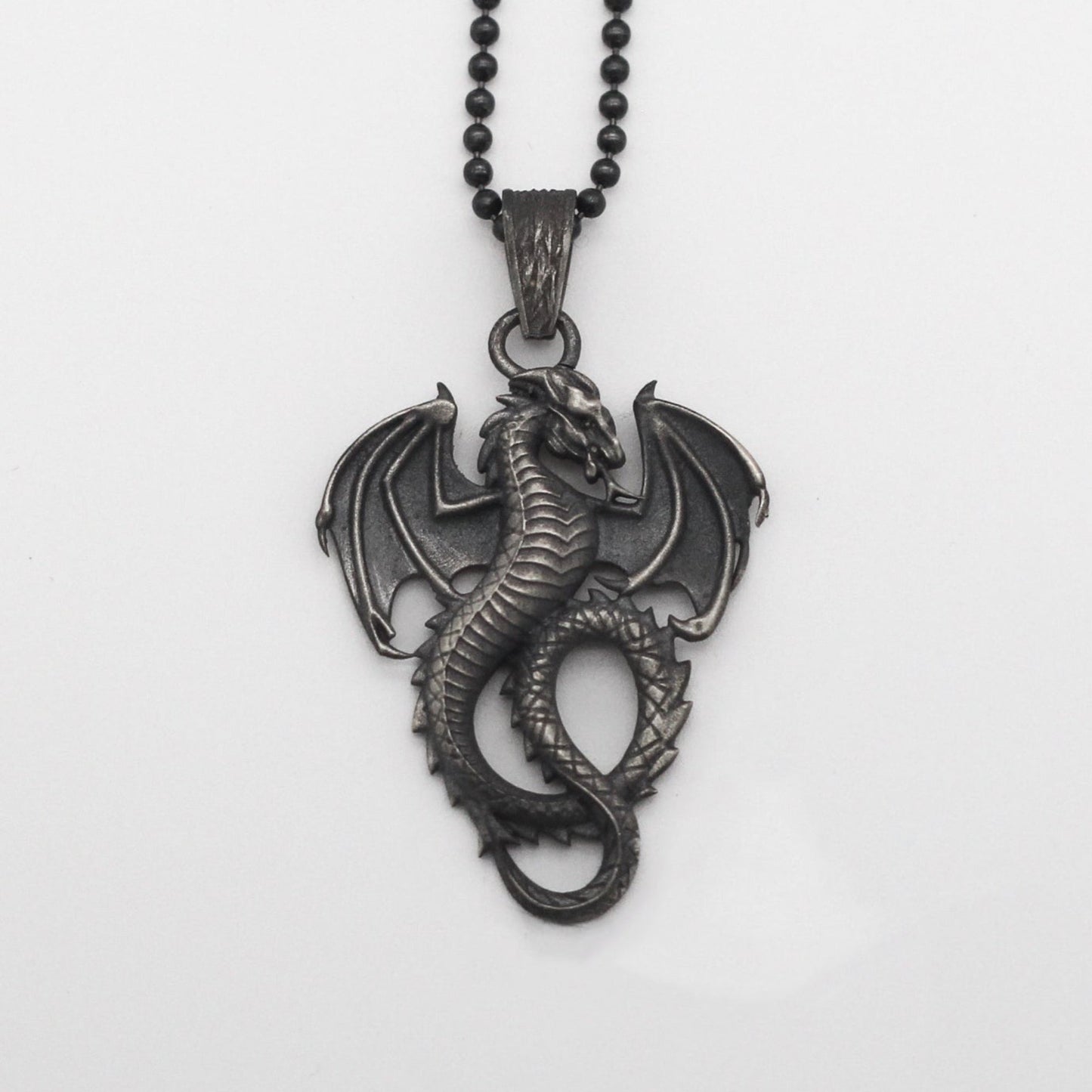 Silver Dragon Necklace, Rustic Dragon Jewelry