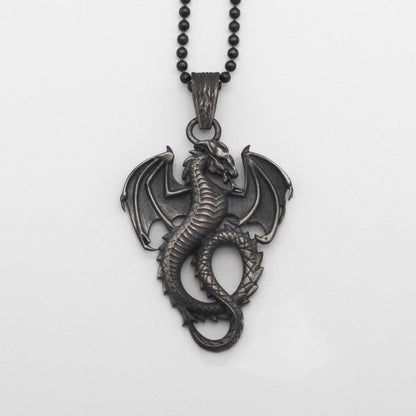 Silver Dragon Necklace, Rustic Dragon Jewelry