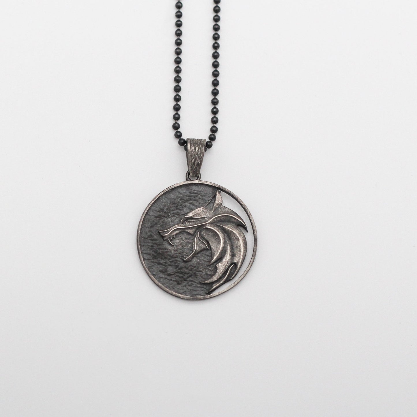 Solid Silver Wolf Men Medallion, Silver Wolf Pendant