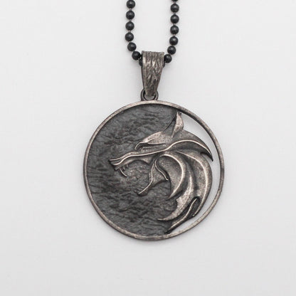 Solid Silver Wolf Men Medallion, Silver Wolf Pendant